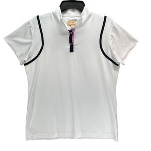 Sport Haley Golf Shirt Womens L White Black Snap Button Tennis Performance Top‎